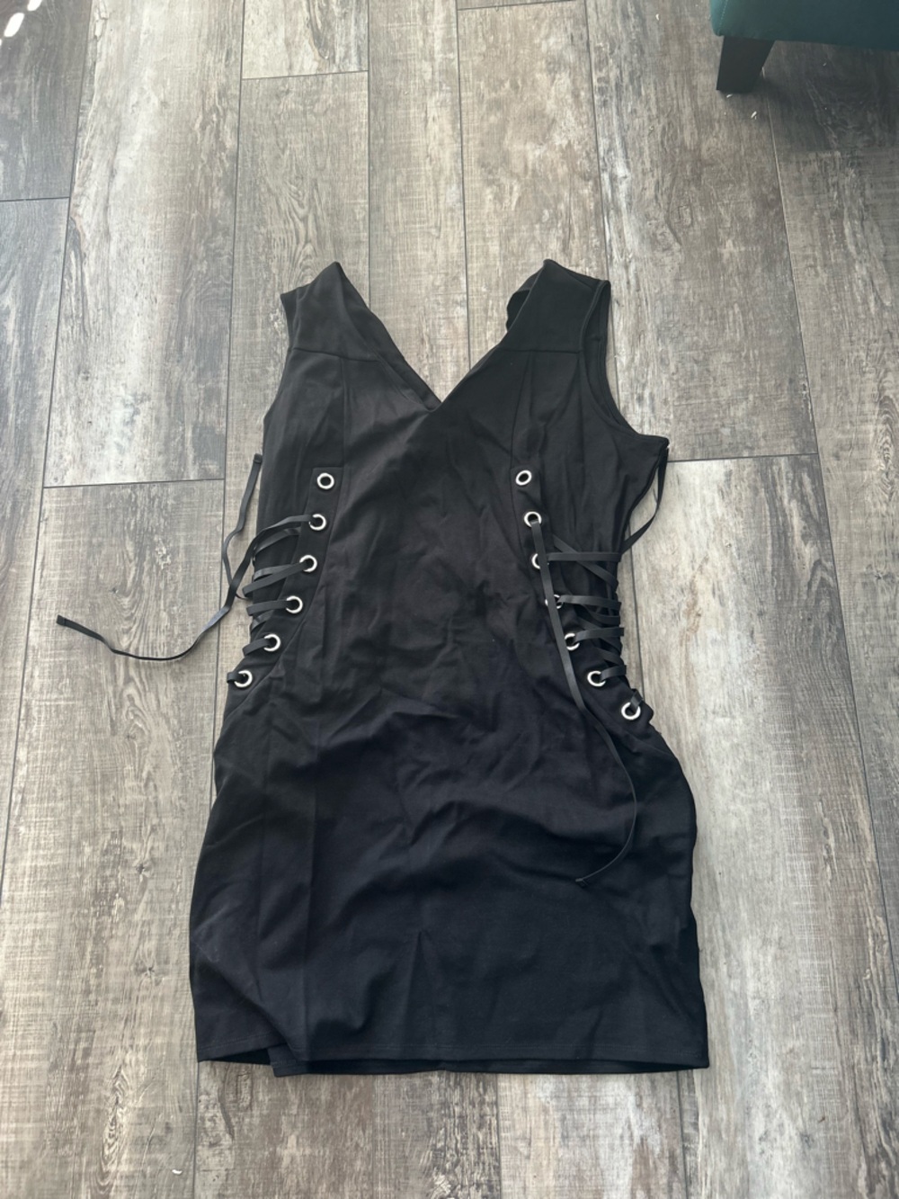 Venus Black Lace-Up Corset Side Tank Dress Short Dress - Large.  J3